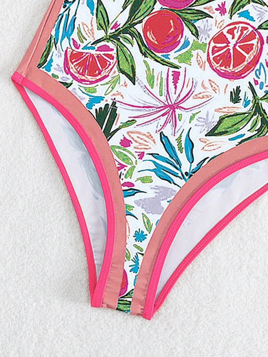 SweatyRocks Women's Swimwear Graphic Print Tie Shoulder Monokini Tummy Control One Piece Swimsuit