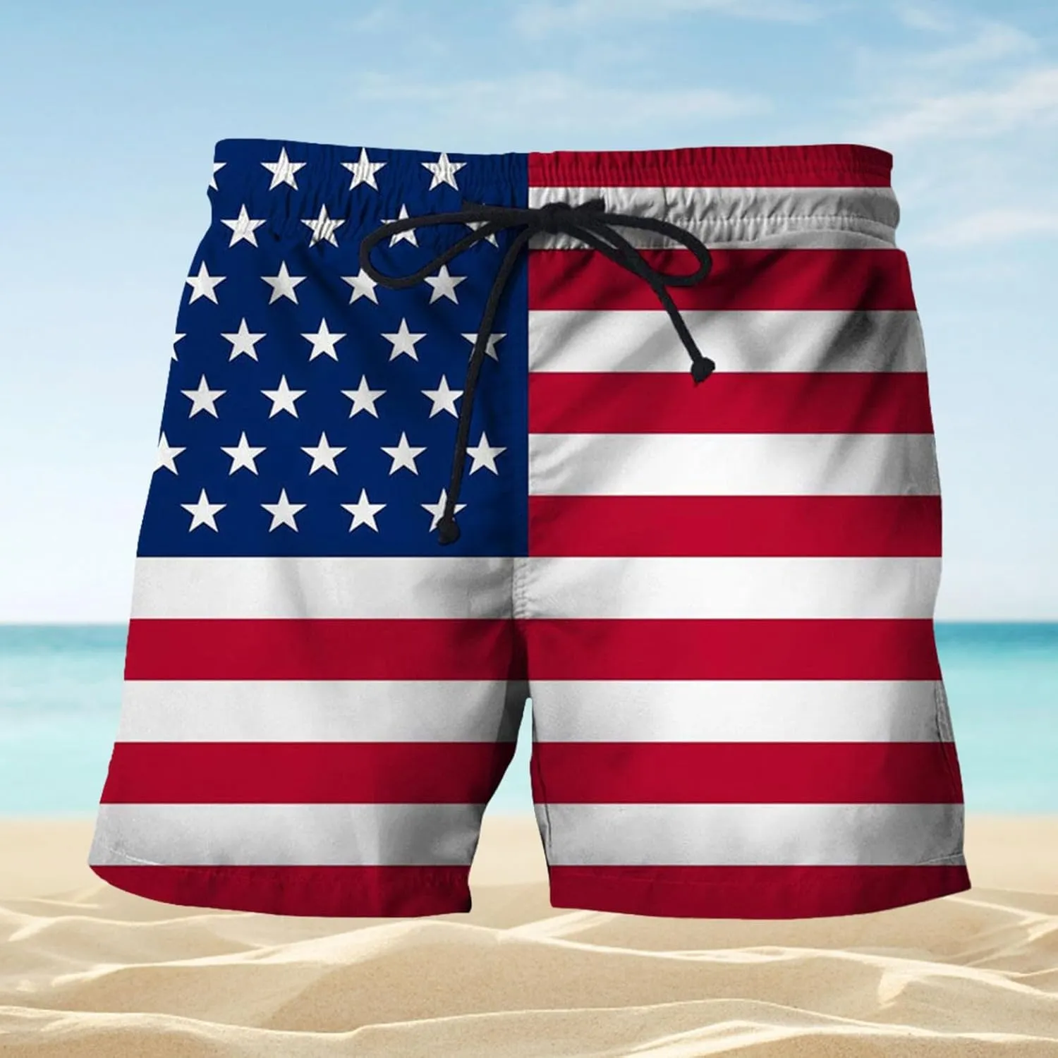 Swimsuit Men Scenery National Flag Digital Print Drawstring with Elastic Waist Casual His and Hers Matching Outfits
