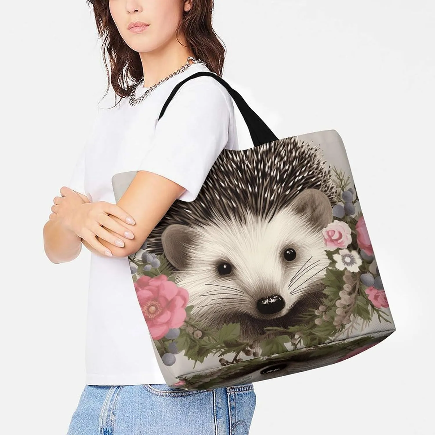 Teal Gray Rose Beach Bag Reusable Tote Bag Foldable Grocery Bags Women Shopping Bags for Daily Essentials
