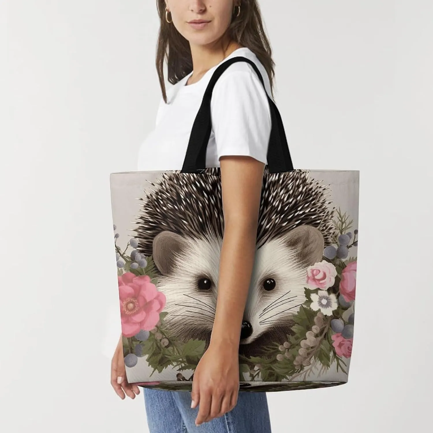 Teal Gray Rose Beach Bag Reusable Tote Bag Foldable Grocery Bags Women Shopping Bags for Daily Essentials