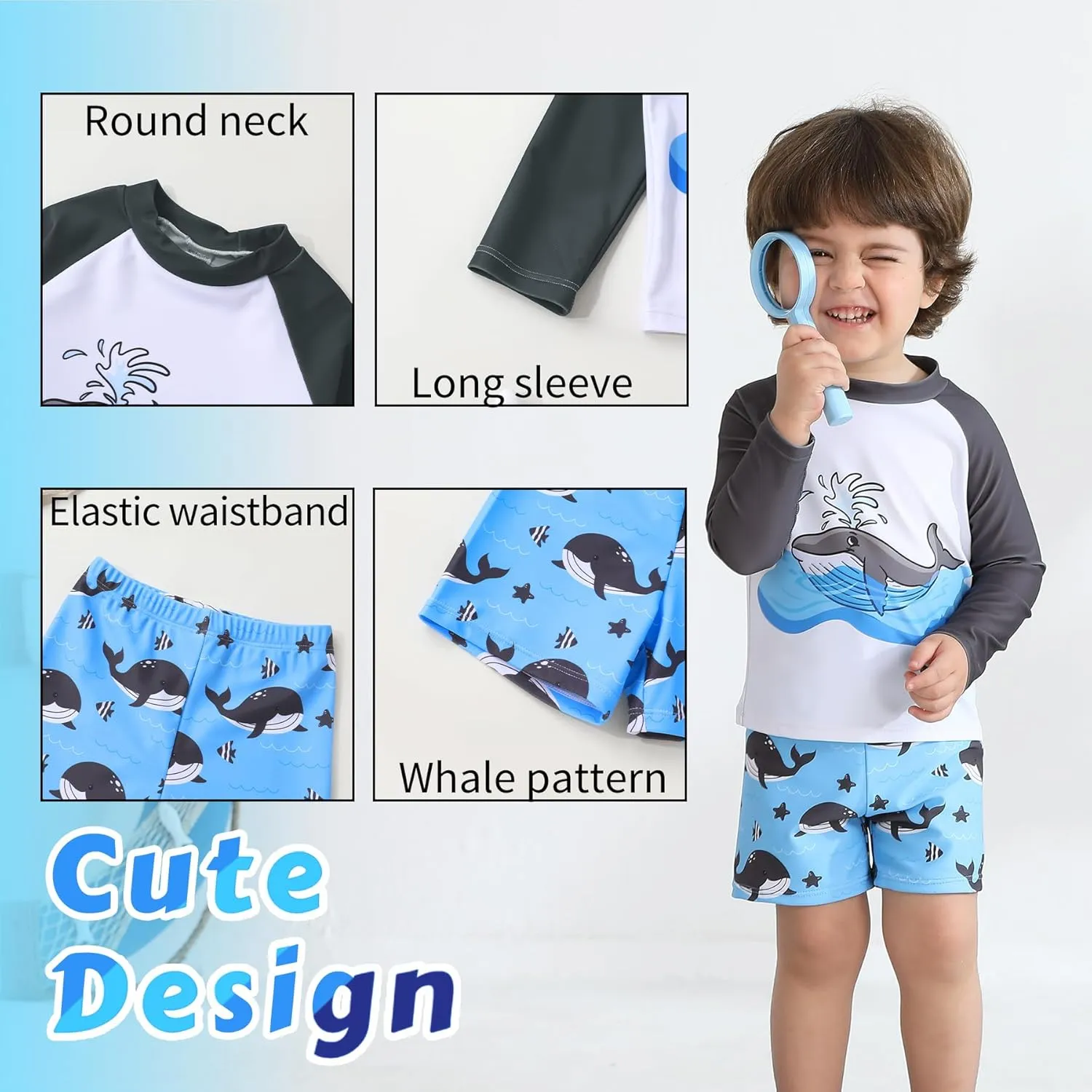 Toddler Baby Boy Swimwear Long Sleeve Rashguard Swimsuit with Sun Hat Cartoon Animal Bathing Suit