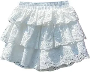 Toddler Girls Elastic Waist Mini Skort Flared Pleated Ruffle Short Tutu Skirts 2-Layer Ruffle Tiered Shorts