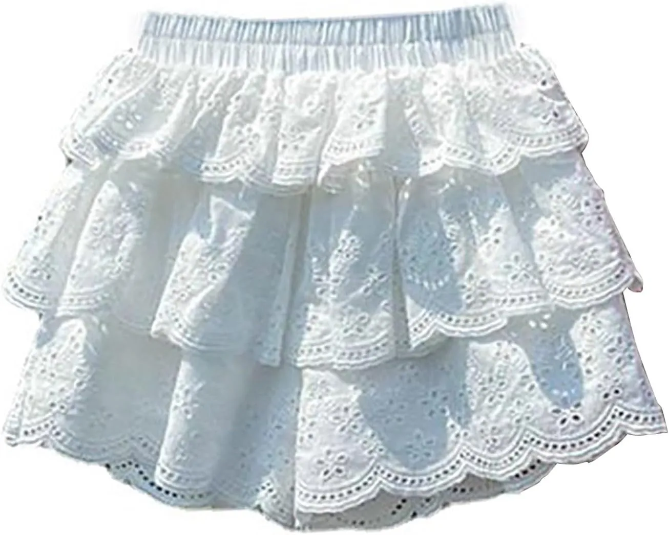 Toddler Girls Elastic Waist Mini Skort Flared Pleated Ruffle Short Tutu Skirts 2-Layer Ruffle Tiered Shorts