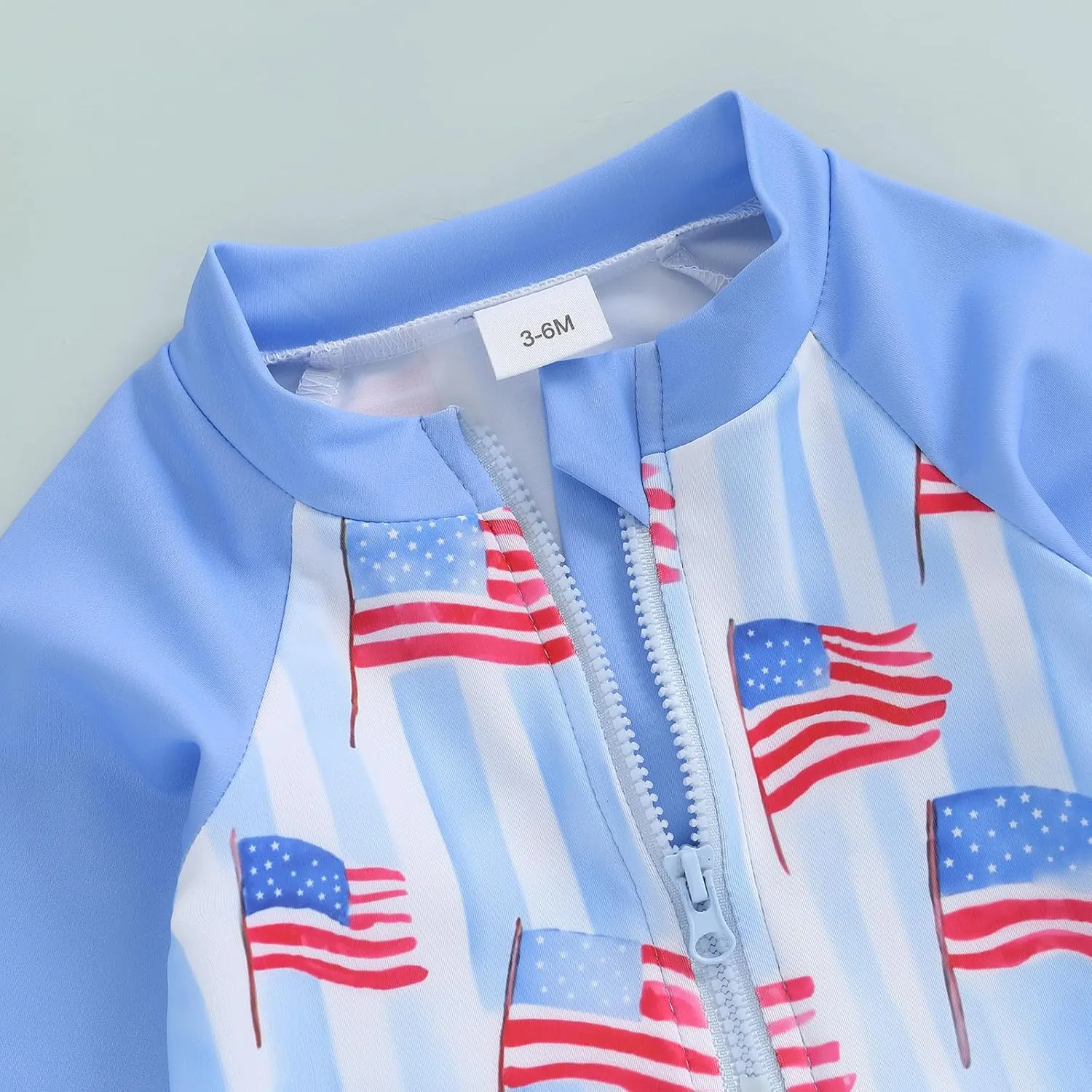 Toddler Infant Baby Boy 4th of July Swimsuit Newborn Rash Guard Boys Girls One Piece Zipper Bathing Suit Swimwear with Hat