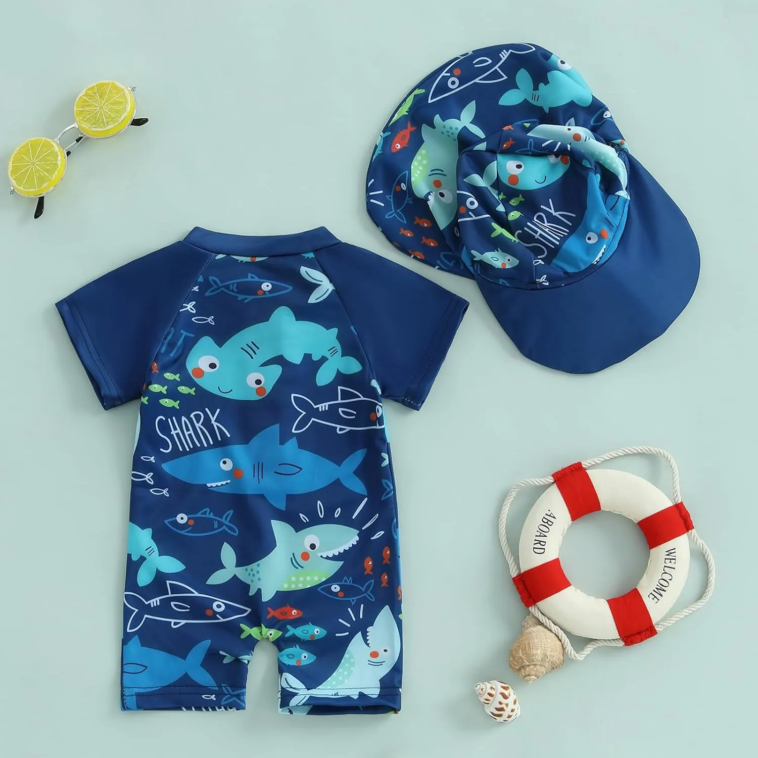 Toddler Infant Baby Boy 4th of July Swimsuit Newborn Rash Guard Boys Girls One Piece Zipper Bathing Suit Swimwear with Hat