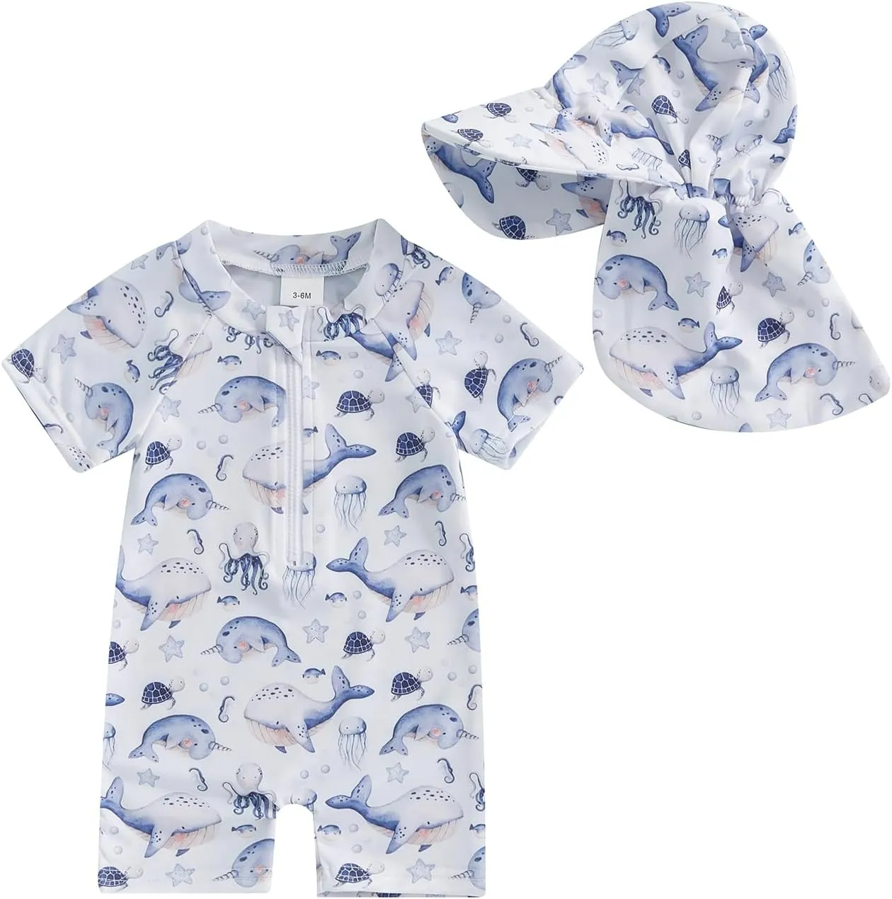 Toddler Infant Baby Boy 4th of July Swimsuit Newborn Rash Guard Boys Girls One Piece Zipper Bathing Suit Swimwear with Hat