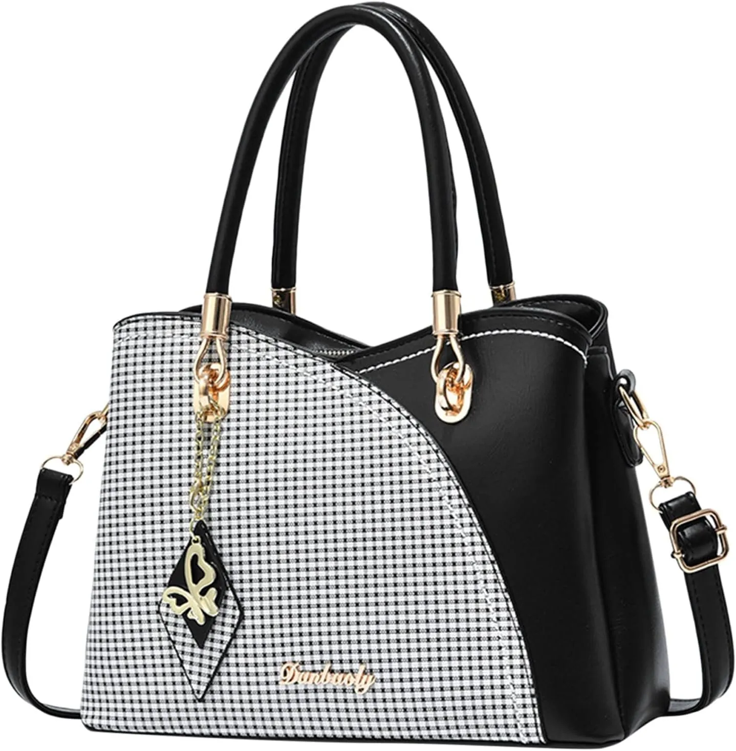 Tote Bag and Wallet Shoulder Women Handbag Large Capacity Plaid Contrast Color Middle One Shoulder Messenger Bag