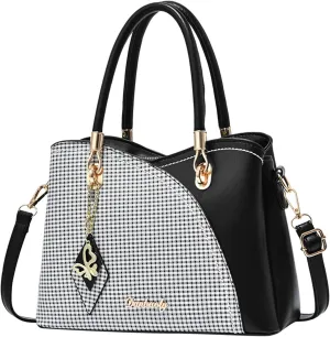 Tote Bag and Wallet Shoulder Women Handbag Large Capacity Plaid Contrast Color Middle One Shoulder Messenger Bag