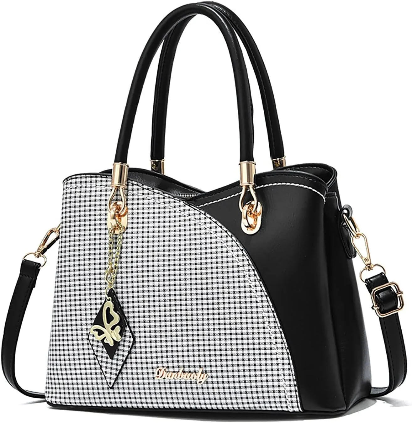 Tote Bag and Wallet Shoulder Women Handbag Large Capacity Plaid Contrast Color Middle One Shoulder Messenger Bag