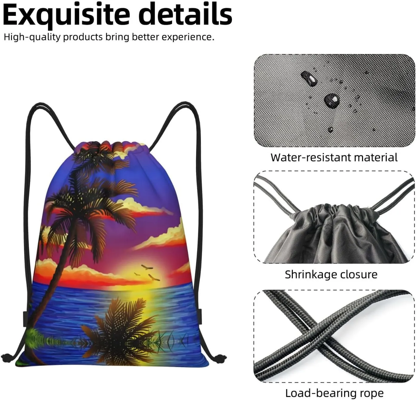 Tropical Palm Tree Drawstring Bags Hawaii Drawstring Backpack Gym Backpack Bags for Yoga Traveling Outdoor Sports