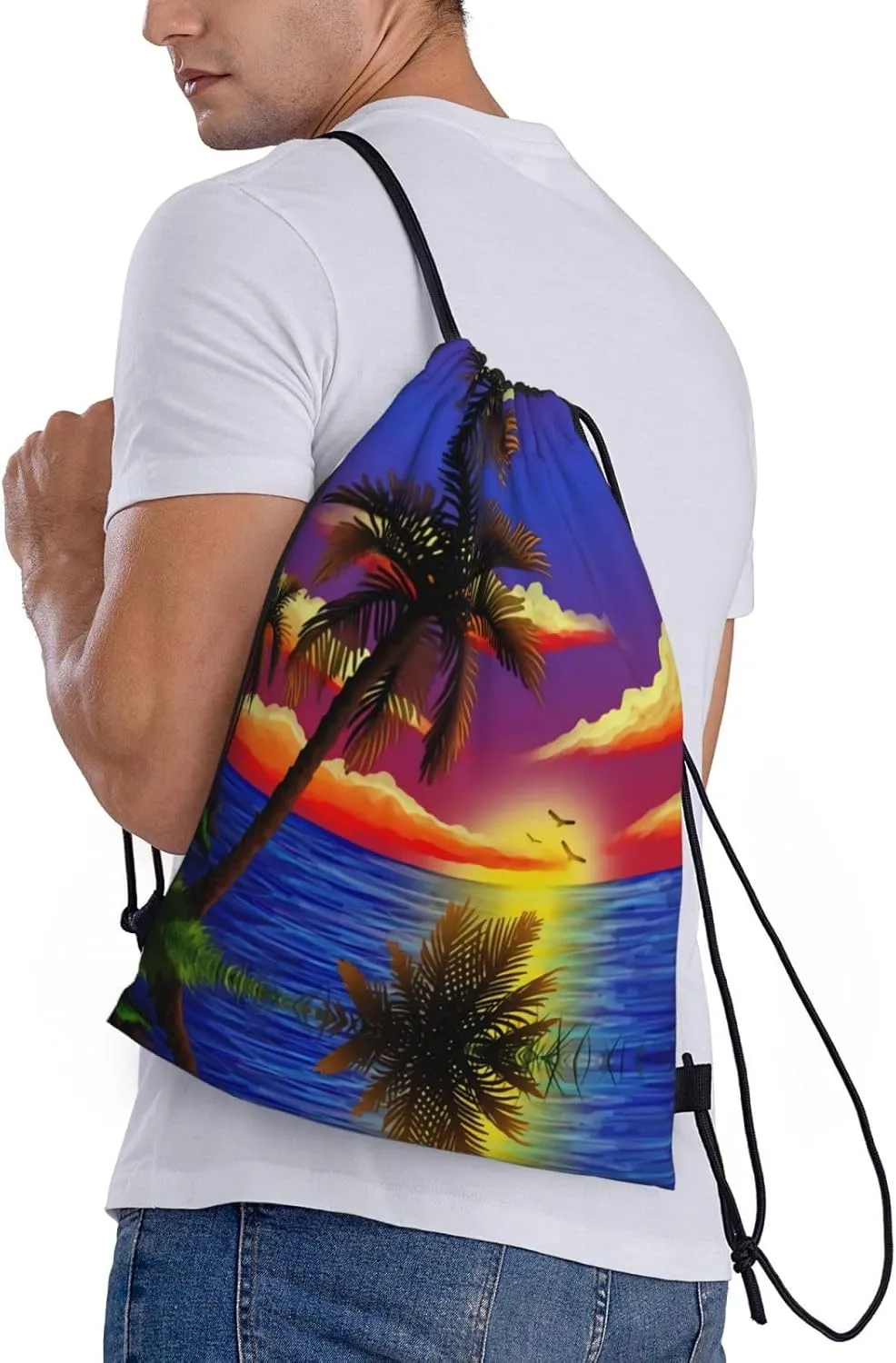 Tropical Palm Tree Drawstring Bags Hawaii Drawstring Backpack Gym Backpack Bags for Yoga Traveling Outdoor Sports