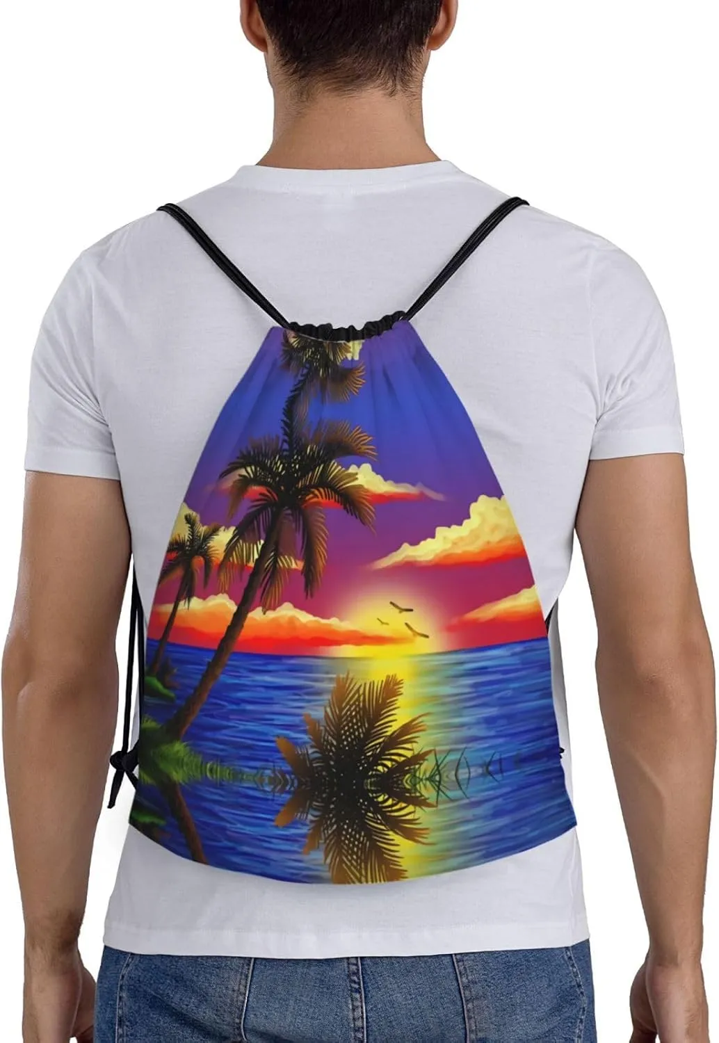 Tropical Palm Tree Drawstring Bags Hawaii Drawstring Backpack Gym Backpack Bags for Yoga Traveling Outdoor Sports