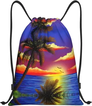 Tropical Palm Tree Drawstring Bags Hawaii Drawstring Backpack Gym Backpack Bags for Yoga Traveling Outdoor Sports