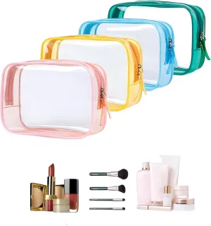 TSA Clear Toiletry Bags - 4 Pack Clear Travel Bags for Makeup & Toiletries, Small Multicolor Cosmetic Bags with Zipper (A-Color Series)