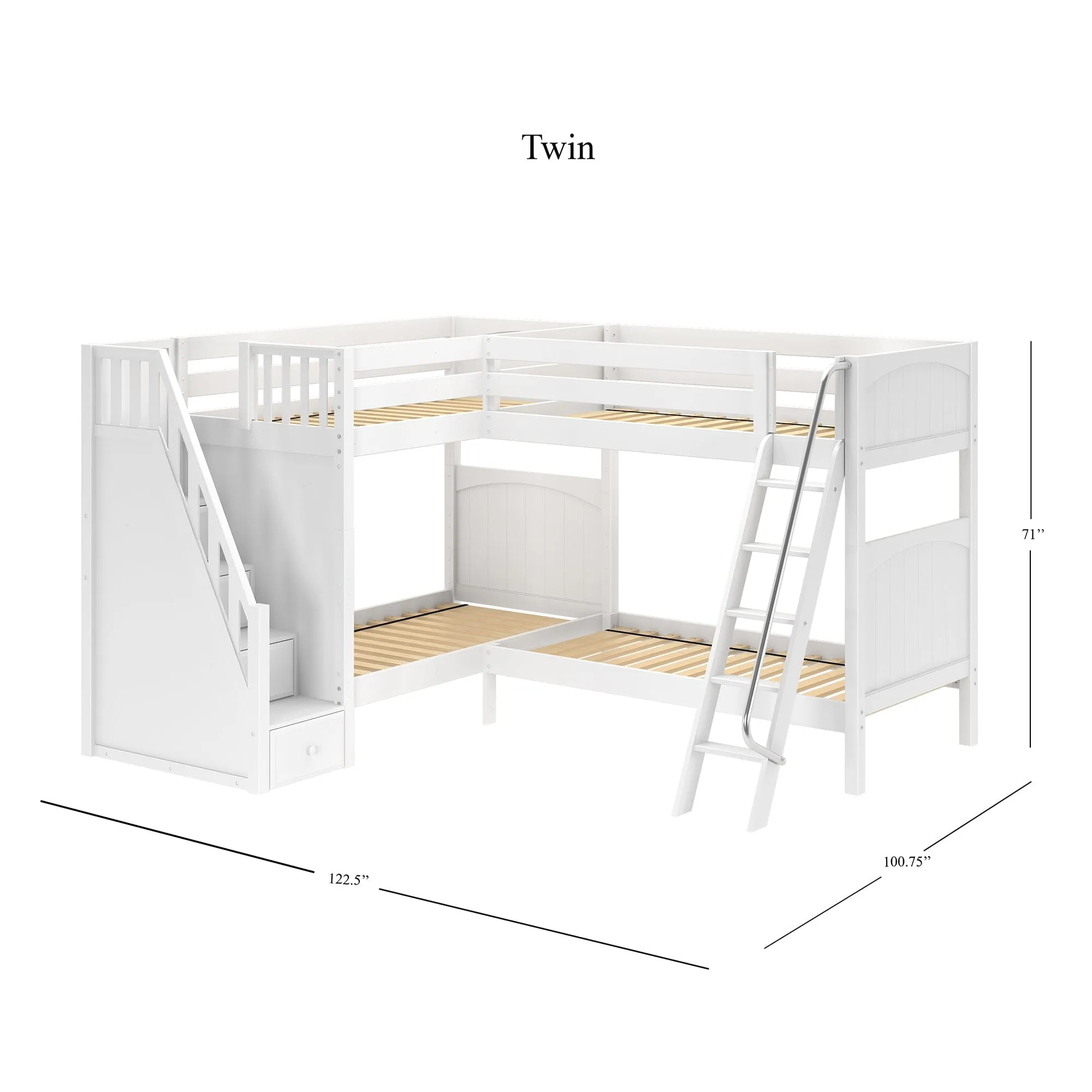 Twin High Corner Bunk with Angled Ladder and Stairs