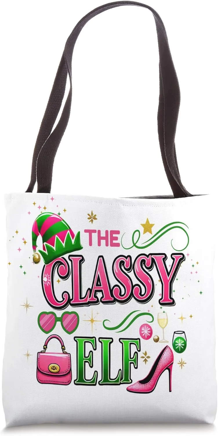 Unique Christmas The Classy Elf Elegant Glamorous Grocery Tote Bag