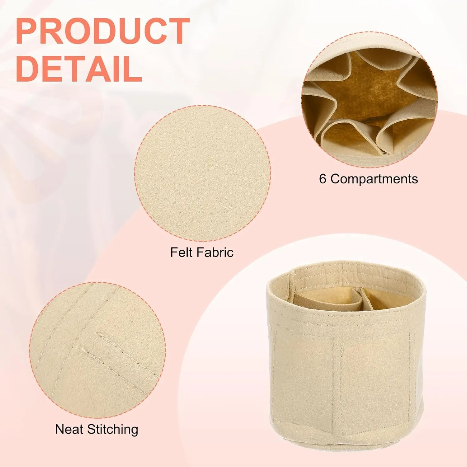 uxcell Purse Organizer Insert, Portable Felt Organizer Bags Round Multiple Compartments Purse Liner for Bucket Bag, Domed Satchel, Tote Bag, Handbag Shaper (8" x 4" x 5.5", Beige)