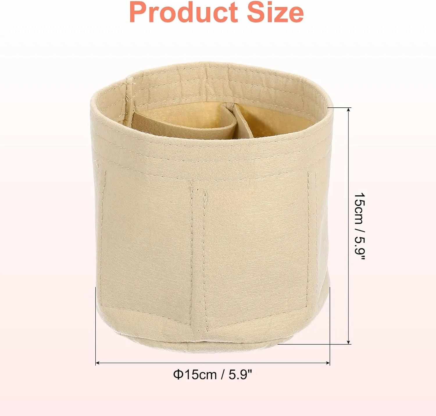 uxcell Purse Organizer Insert, Portable Felt Organizer Bags Round Multiple Compartments Purse Liner for Bucket Bag, Domed Satchel, Tote Bag, Handbag Shaper (8" x 4" x 5.5", Beige)