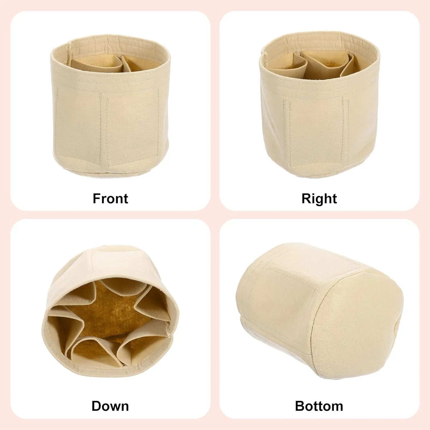 uxcell Purse Organizer Insert, Portable Felt Organizer Bags Round Multiple Compartments Purse Liner for Bucket Bag, Domed Satchel, Tote Bag, Handbag Shaper (8" x 4" x 5.5", Beige)