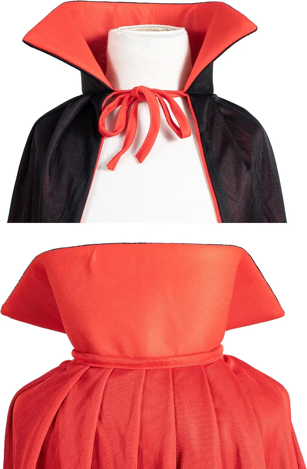 Vamprie Dracula Costume Cloak Cape for Halloween Party Long Reversible Stand-Up Collar Cape with Accessories
