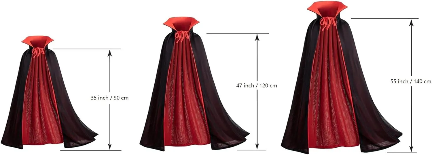 Vamprie Dracula Costume Cloak Cape for Halloween Party Long Reversible Stand-Up Collar Cape with Accessories