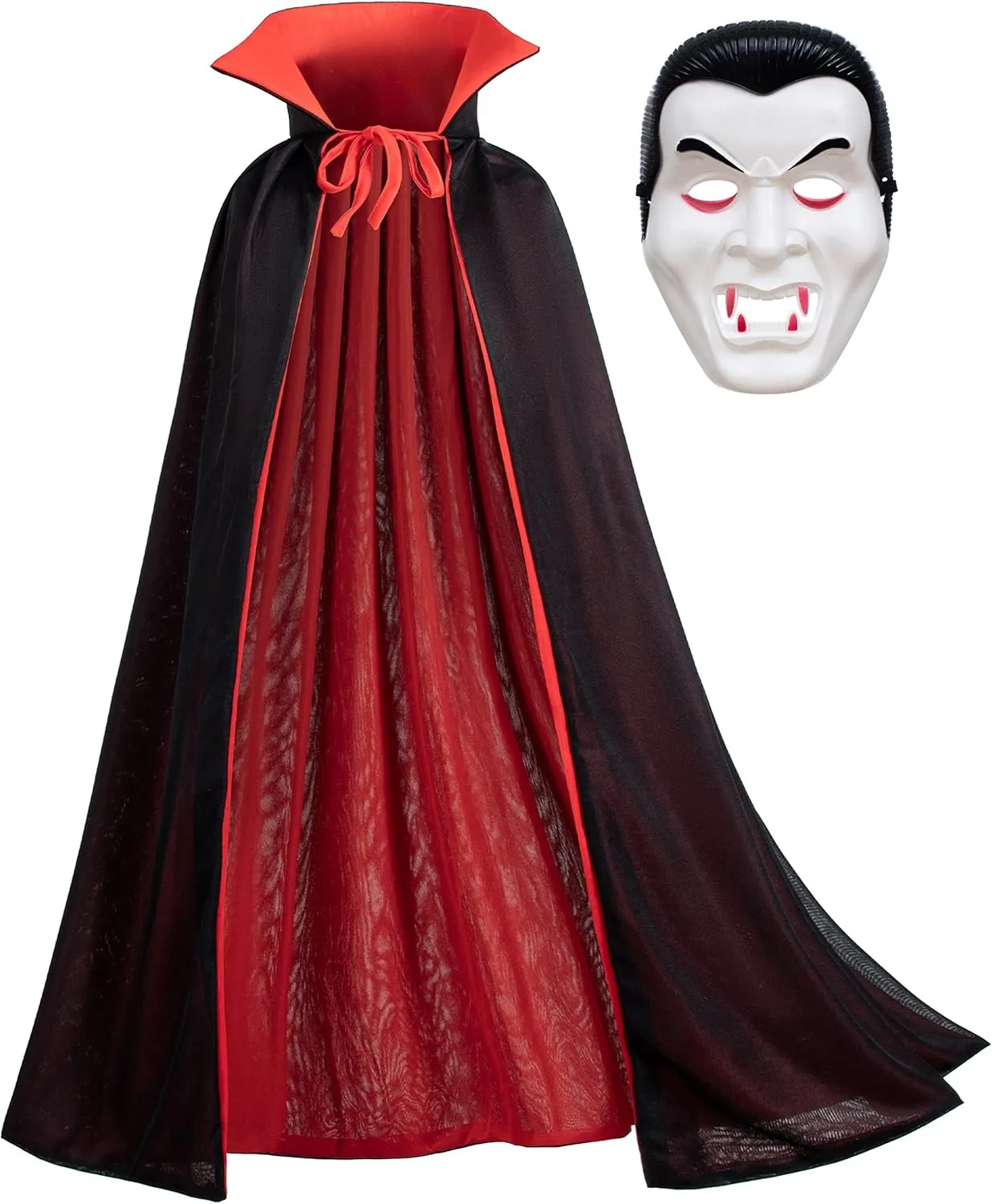 Vamprie Dracula Costume Cloak Cape for Halloween Party Long Reversible Stand-Up Collar Cape with Accessories