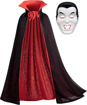 Vamprie Dracula Costume Cloak Cape for Halloween Party Long Reversible Stand-Up Collar Cape with Accessories