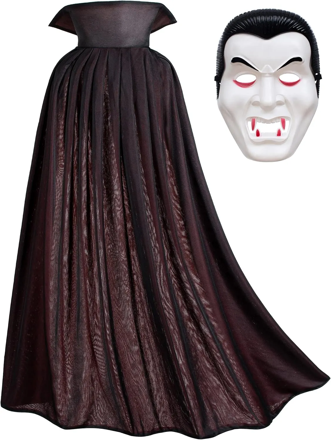 Vamprie Dracula Costume Cloak Cape for Halloween Party Long Reversible Stand-Up Collar Cape with Accessories