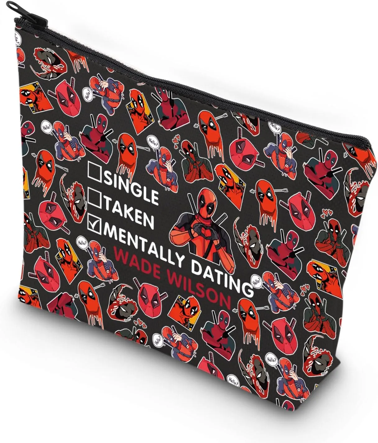 VAMSII Antihero Theme Gift Dead-Pool Inspirational Zipper Pouch Makeup Bag For Women Friend (BLK-WADE WLSON)