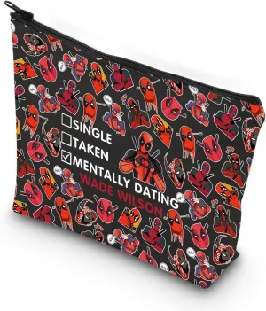 VAMSII Antihero Theme Gift Dead-Pool Inspirational Zipper Pouch Makeup Bag For Women Friend (BLK-WADE WLSON)