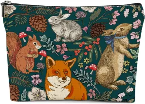 Vintage Forest Animal Makeup Bag, Botanical Cosmetic Bag Travel Pouch, Animal Lovers Gifts for Women Girls Daughter Sisters Coworker Friends Niece Friendship Graduation Birthday Gifts