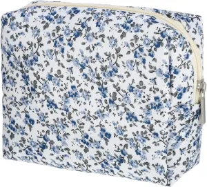 VOCOSTE Quilted Makeup Bag, Blue Floral Makeup Bags, Cute Makeup Bags, Cosmetic Bags for Women Girls