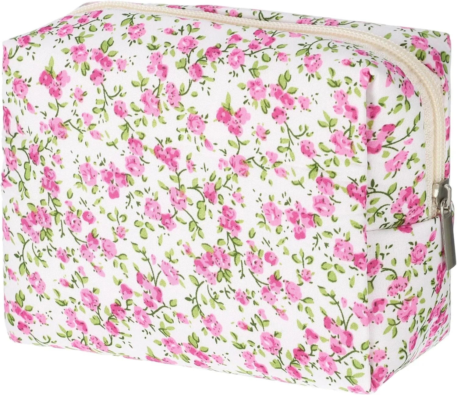 VOCOSTE Quilted Makeup Bag, Rose Red Floral Makeup Bags, Cute Makeup Bags, Cosmetic Bags for Women Girls