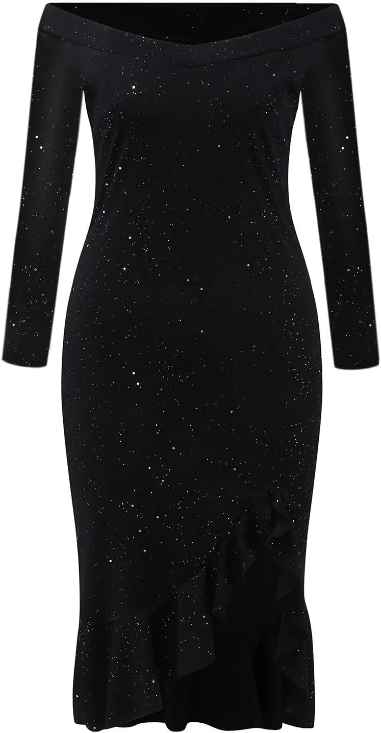 Wedding Guest Dresses for Women Sexy One Shoulder Sequin Smocked Formal Dress Sleeveless Side Slit Evening Party Dress