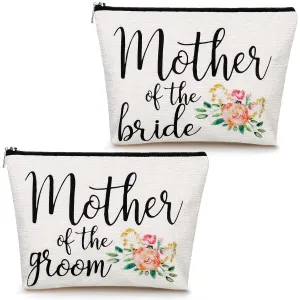 Weewooday 2 Pack Mother of the Groom and Bride Gifts Makeup Bags Floral Canvas Cosmetic Travel Toiletry Bag for Mom Mother in Law Wedding Engagement Gift