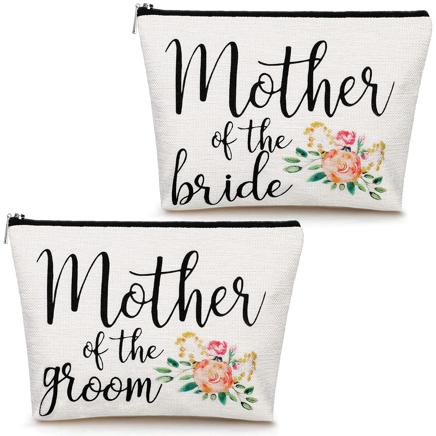 Weewooday 2 Pack Mother of the Groom and Bride Gifts Makeup Bags Floral Canvas Cosmetic Travel Toiletry Bag for Mom Mother in Law Wedding Engagement Gift