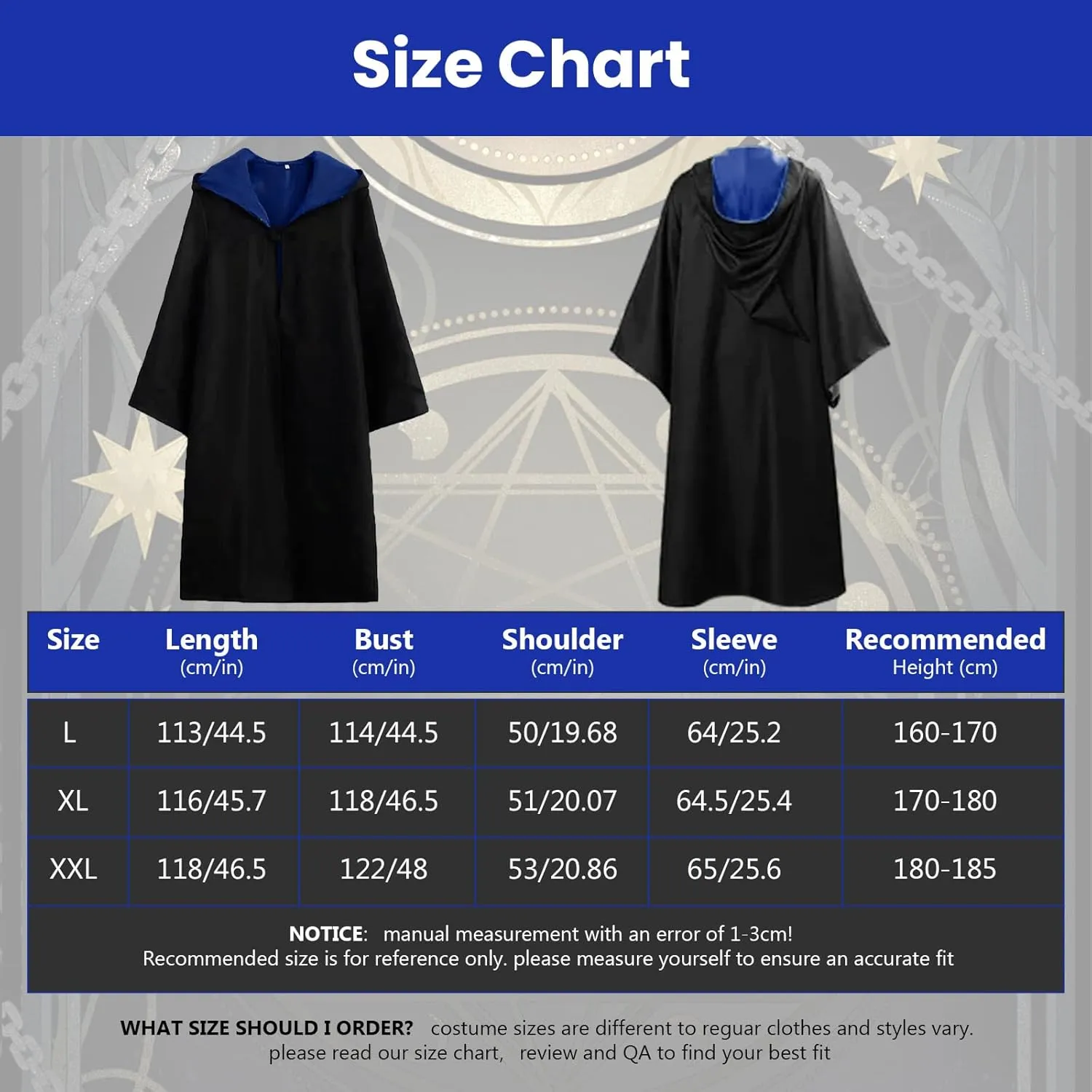 Wizard Costume Cosplay Set, Wizard Cloak Robe for Adults Teens, Wizarding Halloween Costume Accessories for Party