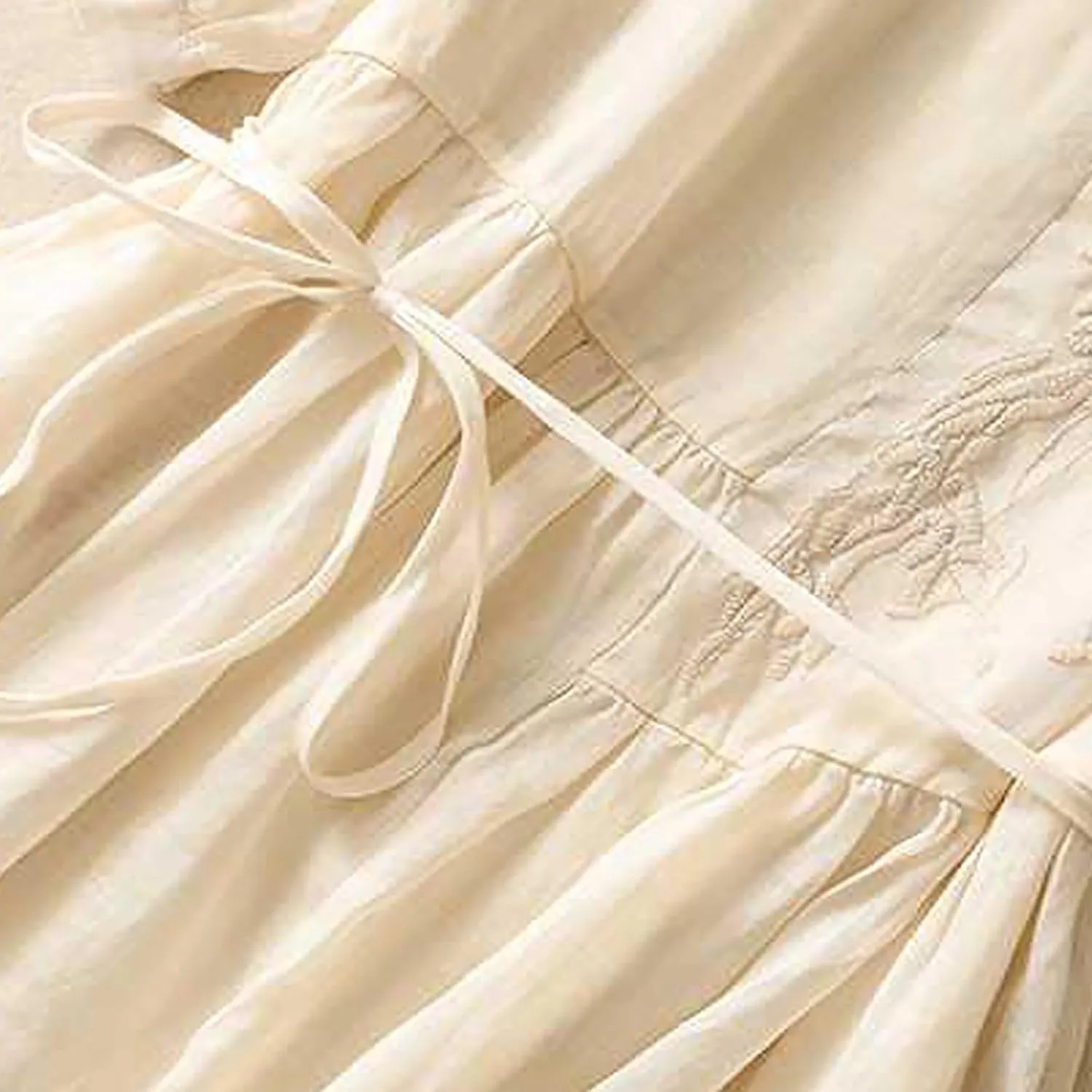 Women Embroidered Dress 3/4 Sleeve Summer Cotton Linen Dress Casual Plus Size Maxi Dress Trendy Summer Beach Clothes