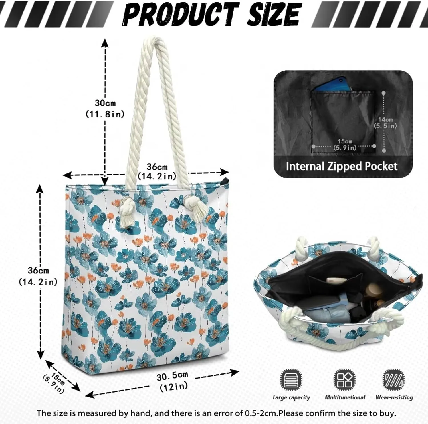 Women Tote Bags, Large Beach Bag with Zipper Beach Tote Bags Handbag Weekender Bags for Travel Vacation