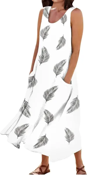 Women's Casual Sleeveless Maxi Dress 2025 Summer Tank Scoop Neck Loose Beach Sundress Beach Vacation Dresses