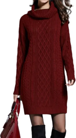 Women's Casual Winter Dress - Trendy Long Sleeve Turtle Neck Knit Maxi Christmas Dress - Warm Plus Size