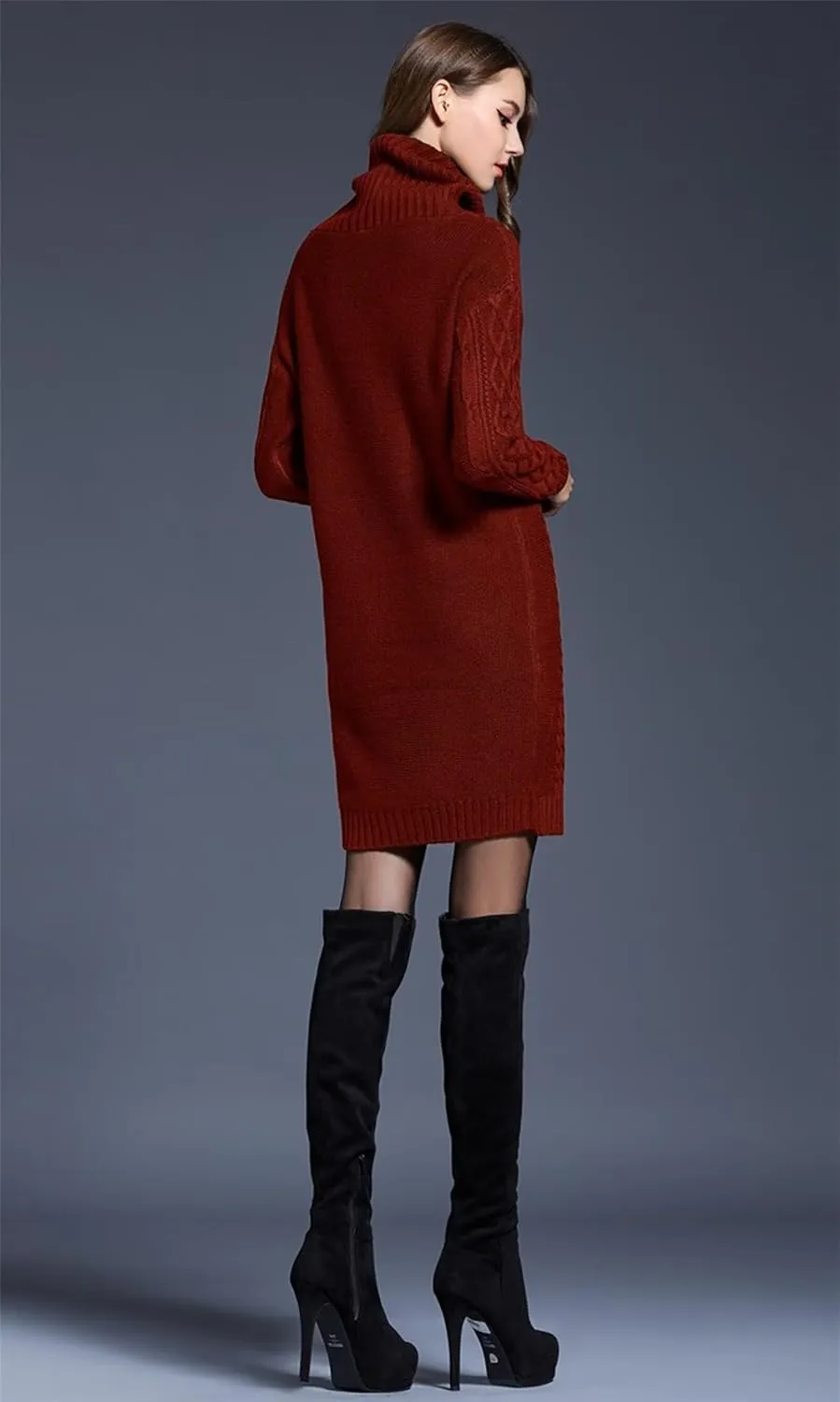 Women's Casual Winter Dress - Trendy Long Sleeve Turtle Neck Knit Maxi Christmas Dress - Warm Plus Size