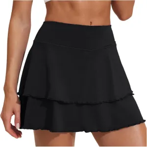 Women's Double Layered Pleats Tennis Skirts for Women High Waisted Skirt with Shorts Pockets Polyester Shorts