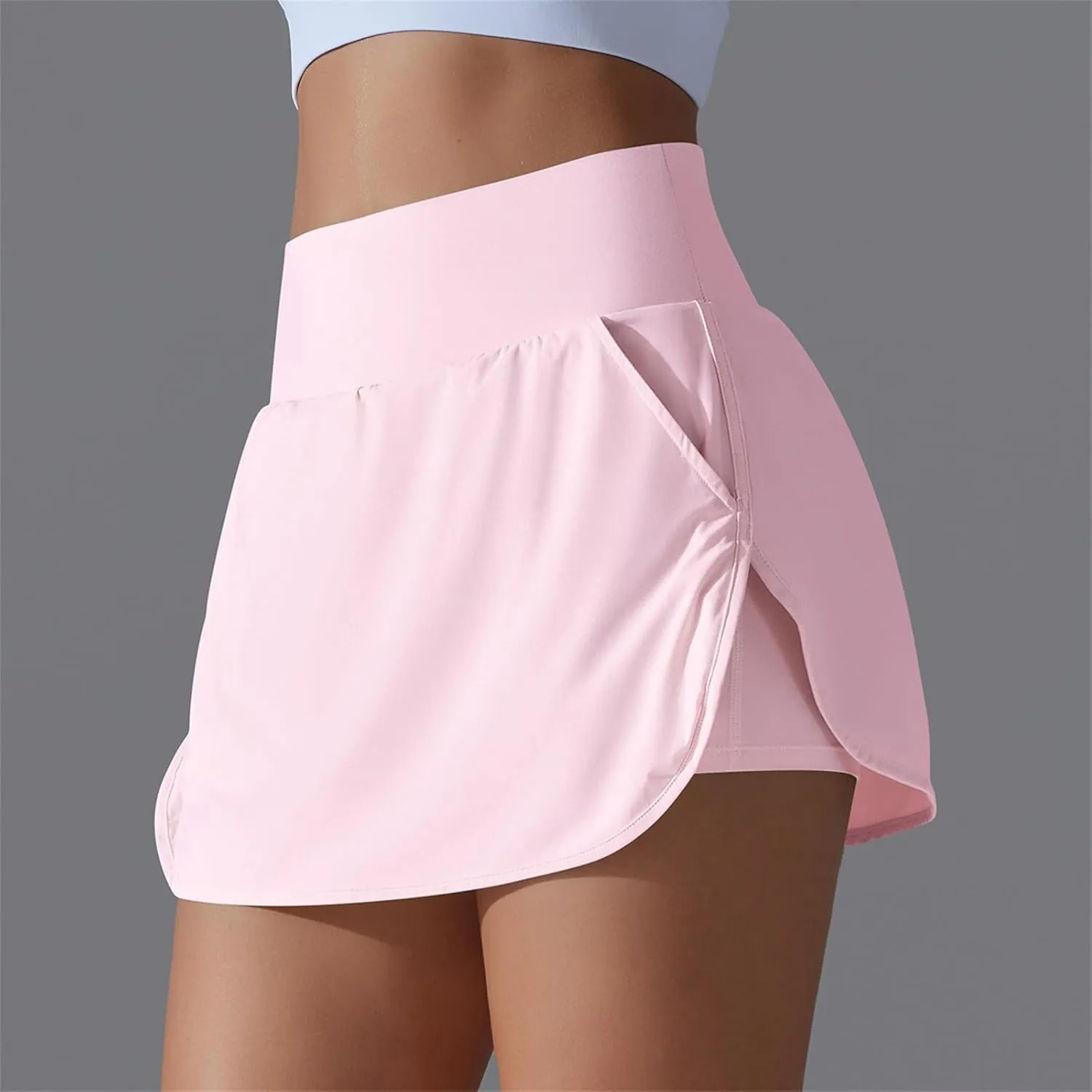 Womens Fake Two-Piece Athletic Tennis Skorts Elastic High Waist Cool Sun Protection Yoga Fitness Sports Skirts Shorts