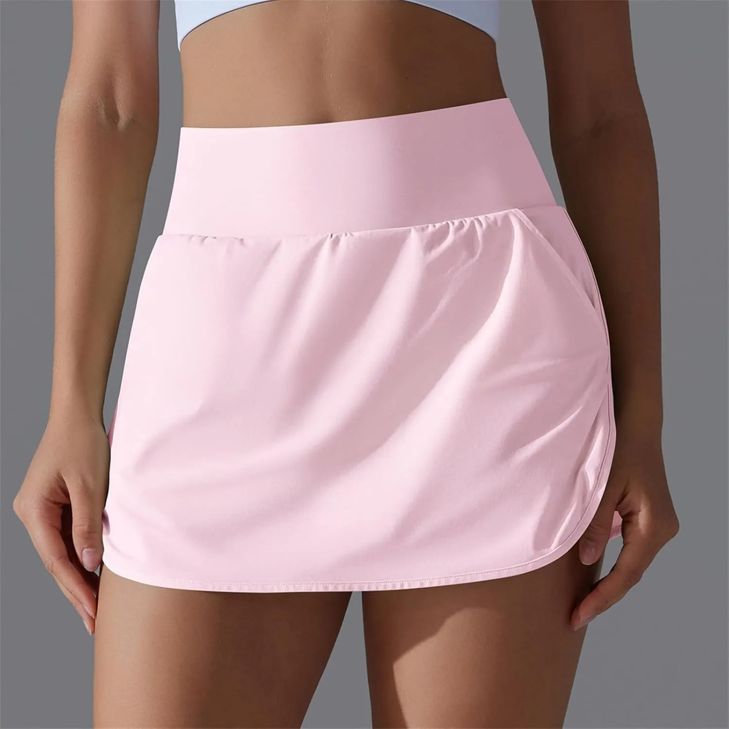 Womens Fake Two-Piece Athletic Tennis Skorts Elastic High Waist Cool Sun Protection Yoga Fitness Sports Skirts Shorts