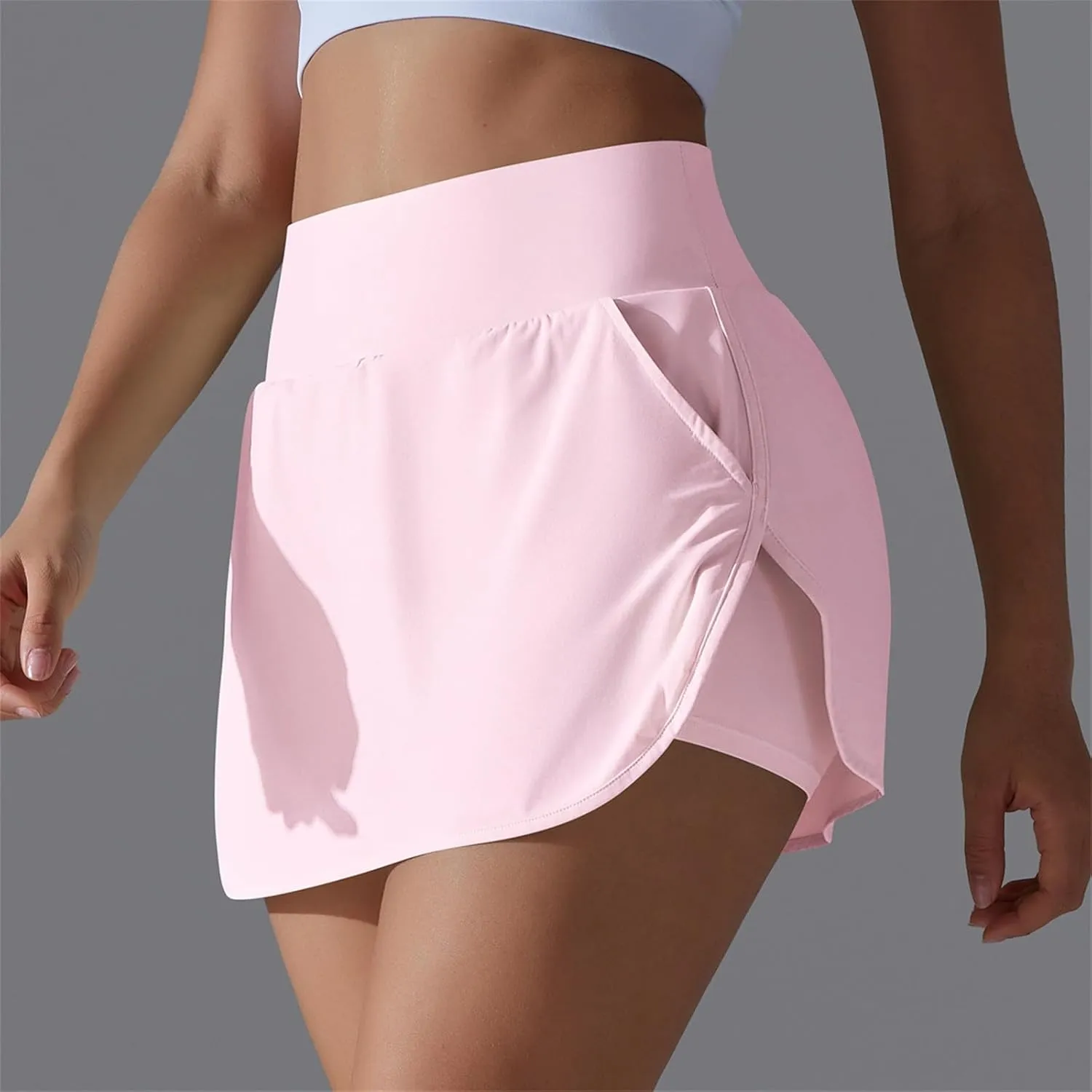 Womens Fake Two-Piece Athletic Tennis Skorts Elastic High Waist Cool Sun Protection Yoga Fitness Sports Skirts Shorts