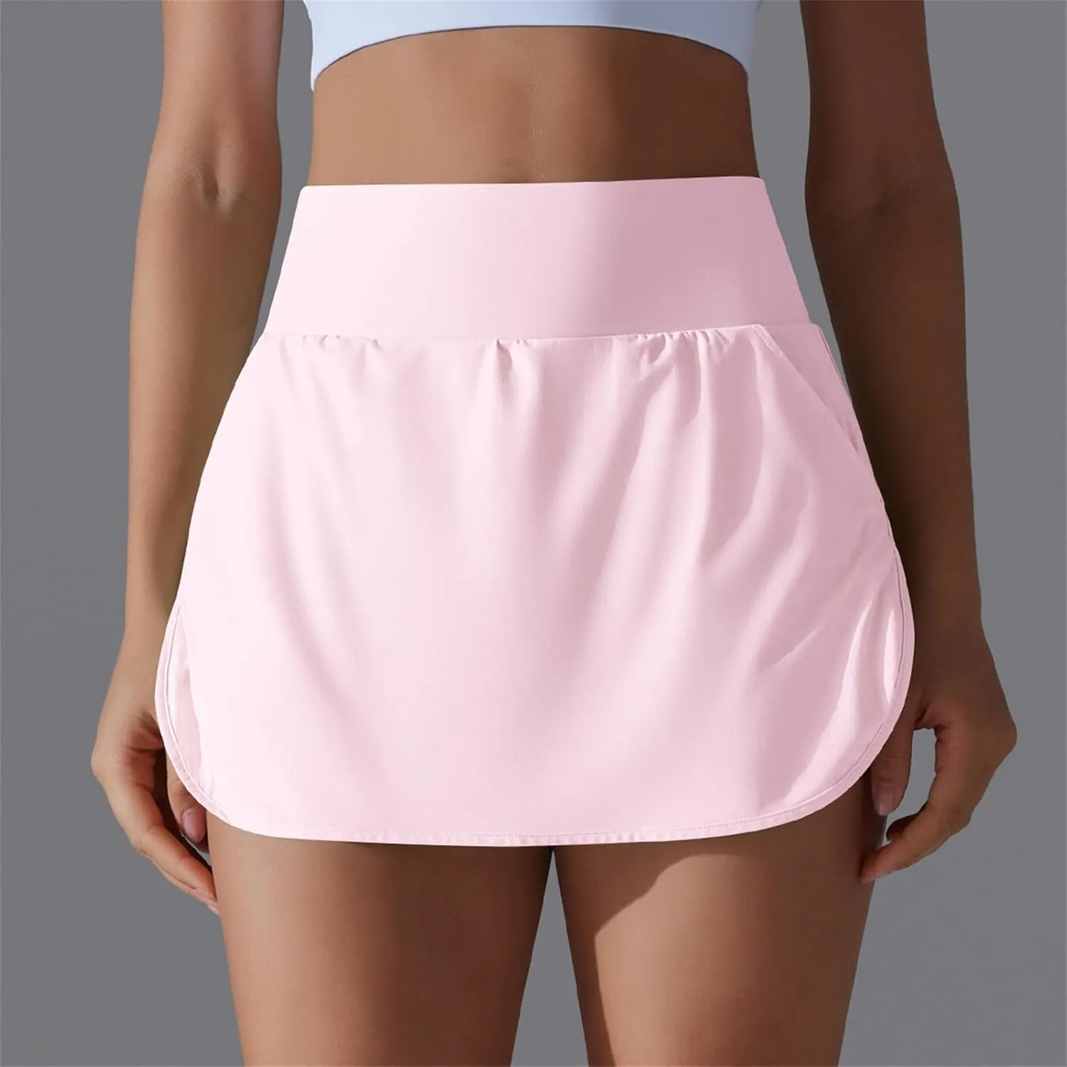 Womens Fake Two-Piece Athletic Tennis Skorts Elastic High Waist Cool Sun Protection Yoga Fitness Sports Skirts Shorts