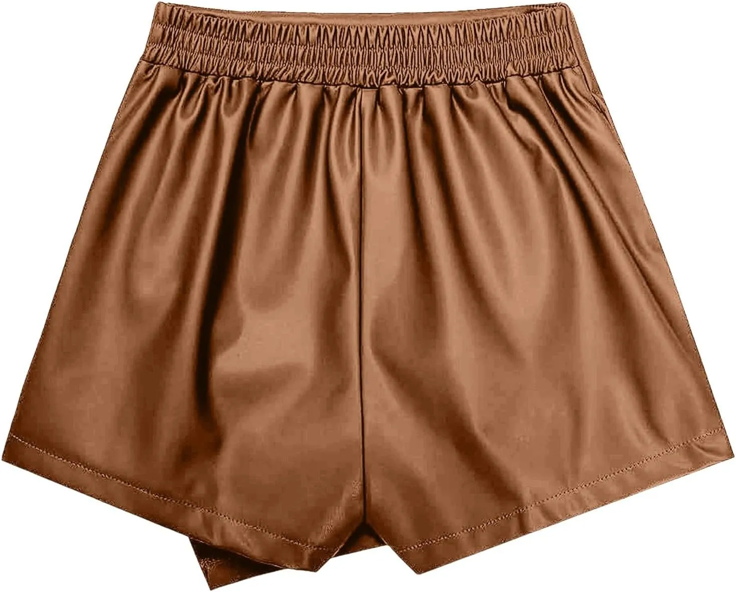 Women's Faux Leather Skorts High Waisted PU Leather Shorts Elastic Waist Ruched Wrap Short Cover Ups for Swimwear