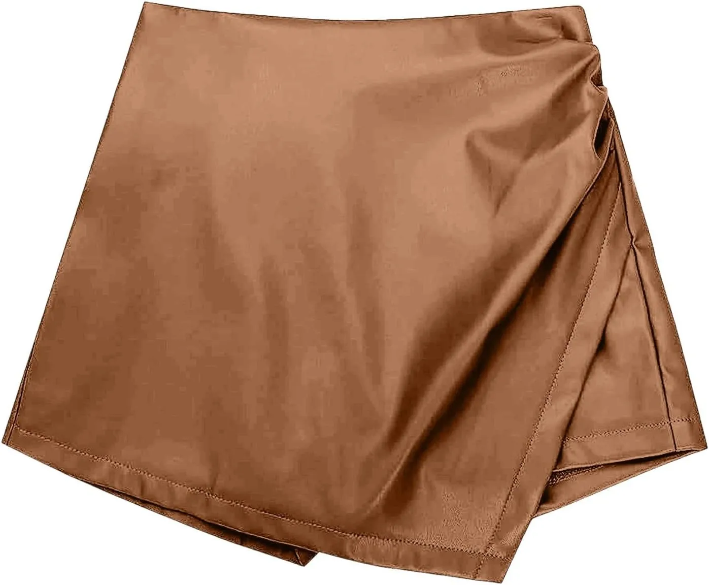 Women's Faux Leather Skorts High Waisted PU Leather Shorts Elastic Waist Ruched Wrap Short Cover Ups for Swimwear