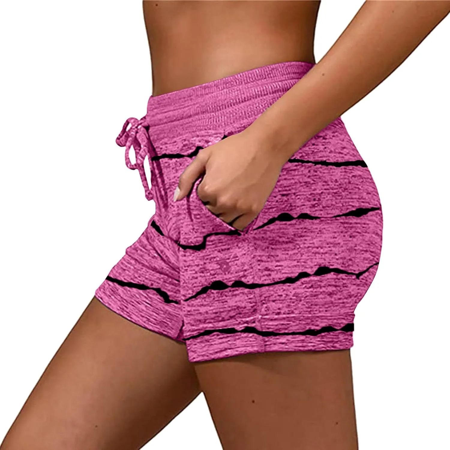Women's High Waisted Beach Shorts 2025 Prime of Day Striped Loose Fit Elastic Drawstring Summer Vacation Short with Pocket